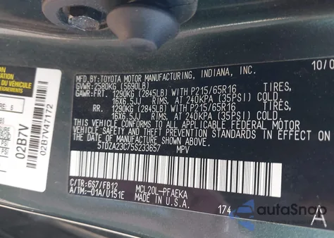 2005 Toyota Sienna Le from USA, damaged, VIN 5TDZA23C75S233657